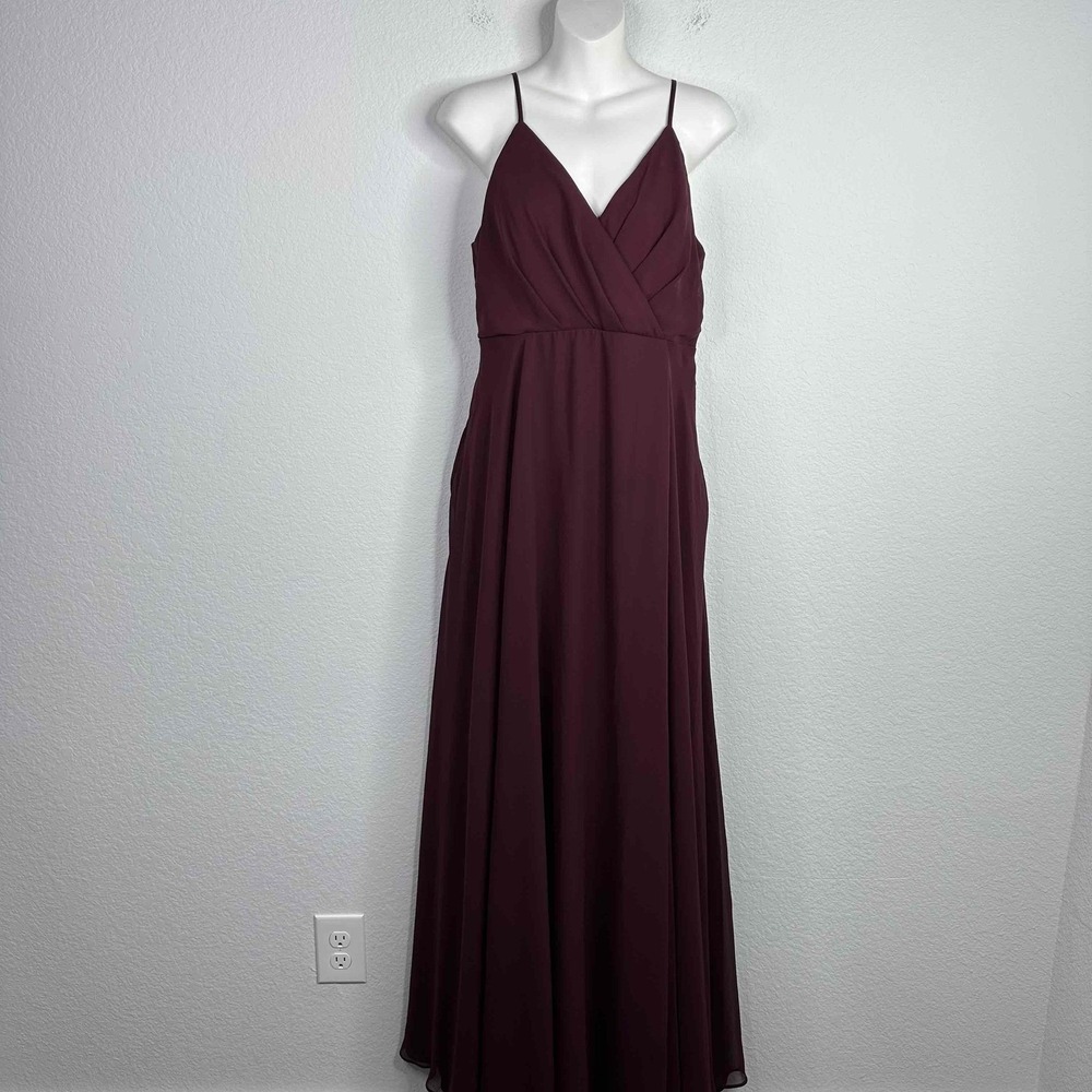 Birdy Grey Dress M‎ Burgundy Kaia Flowy Chiffon Minimalist Wedding Bridesmaid